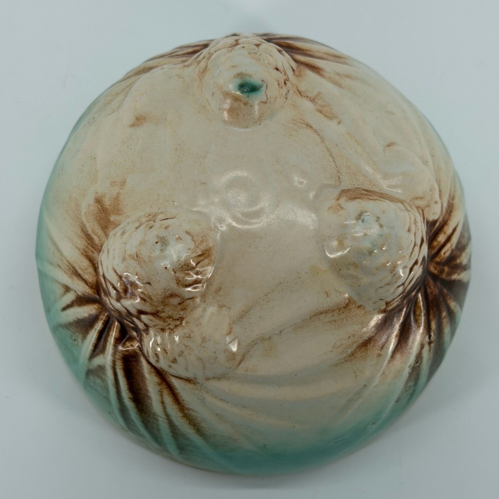 Vintage 1945 McCoy Rustic Pinecone Footed Ceramic Bowl Jardiniere Turquoise - Picture 2 of 12